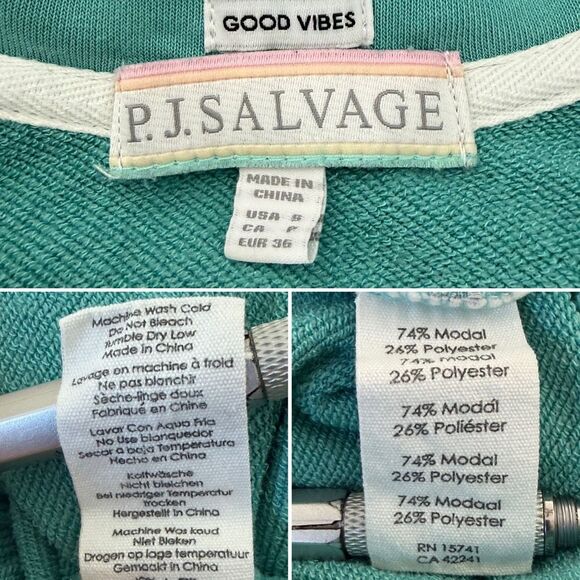 PJ Salvage Good Vibes Lighting Bolt Pajama Top Sea Green Size S - Picture 10 of 12